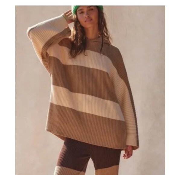 NWT Free People Beach Kami Sweater, Brown Combo | Size Medium - Picture 1 of 11